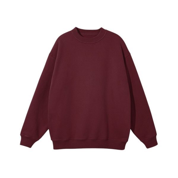 The R11 Sweatshirt is a plain, long-sleeved, burgundy crewneck displayed against a white background. It features a relaxed fit with ribbed cuffs, hem, and collar.