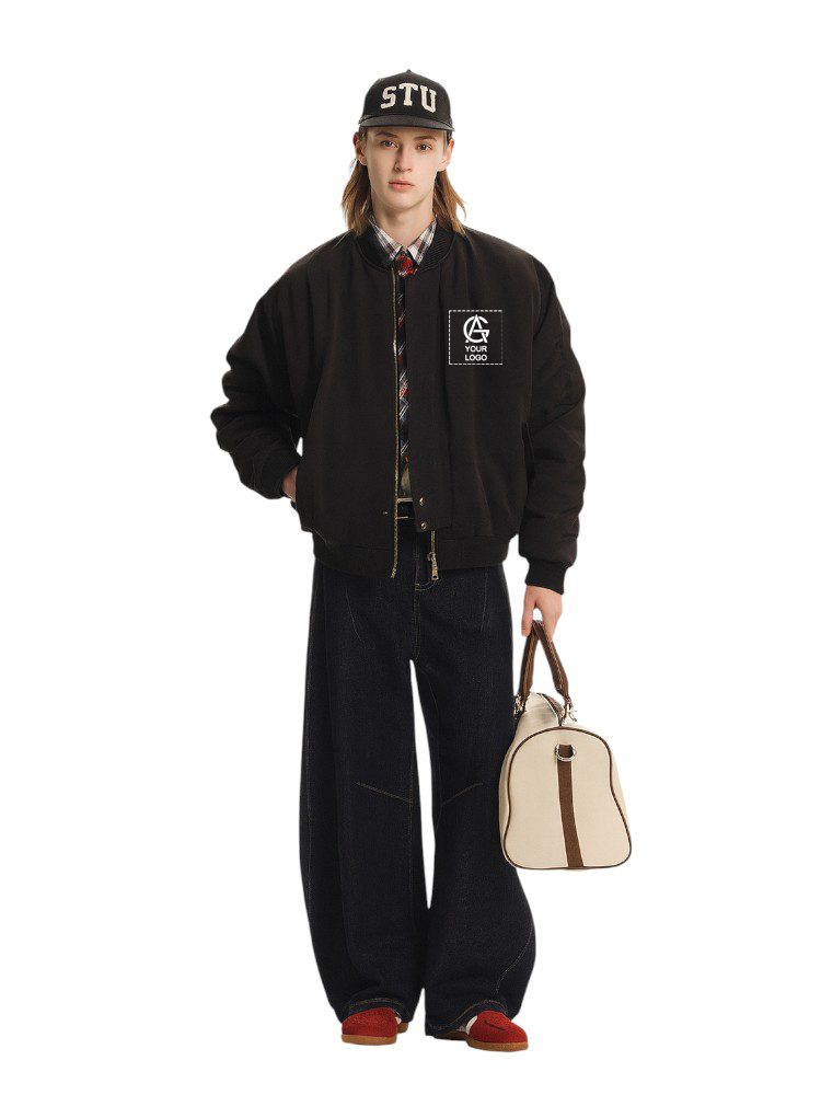 American High Street Style Retro Plaid Bomber Jacket