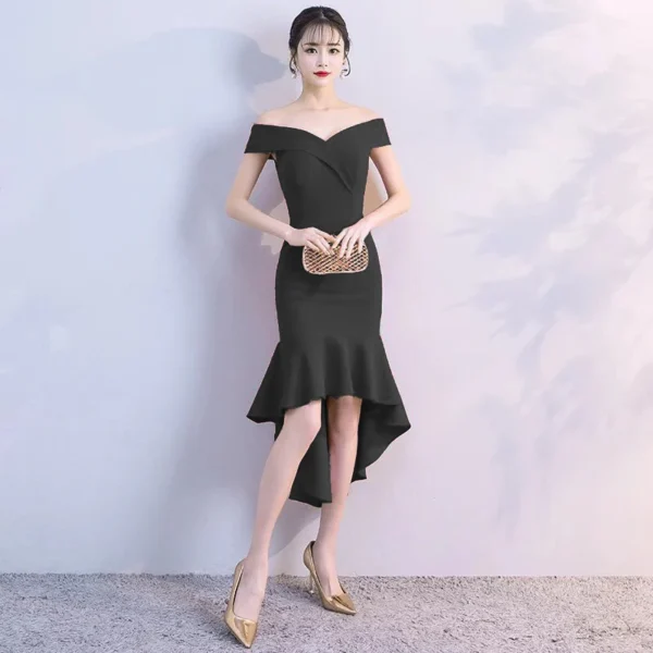 Women's Off-Shoulder Mermaid Dress with High-Low Ruffle Hem