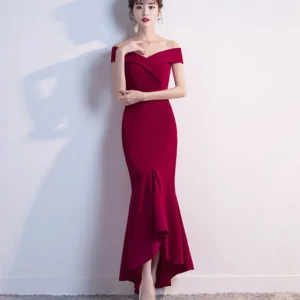 Women's Off-Shoulder Mermaid Dress with Asymmetric Ruffle Hem