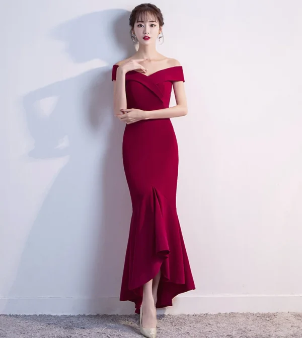 Women's Off-Shoulder Mermaid Dress with Asymmetric Ruffle Hem