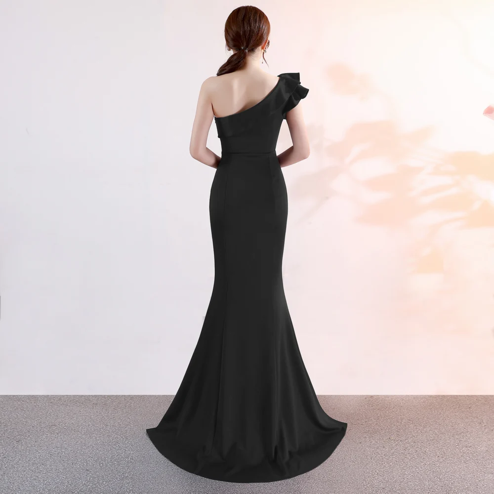 Women's Long One-Shoulder Ruffle Mermaid Dress with Side Slit - Image 2