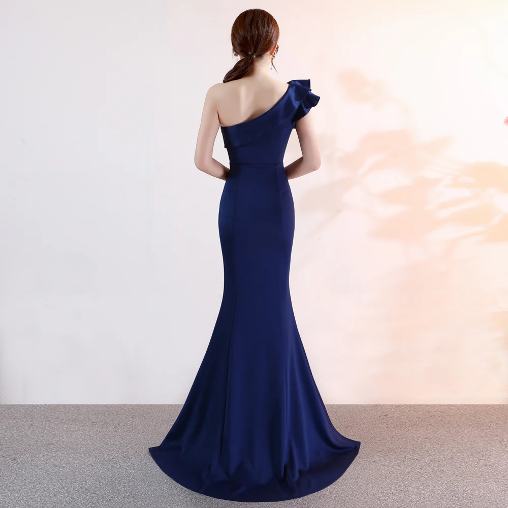 Women's Long One-Shoulder Ruffle Mermaid Dress with Side Slit - Image 6