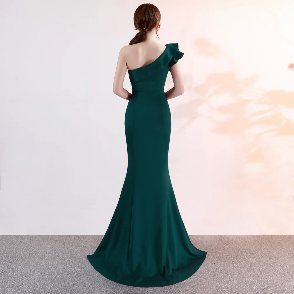 Women's Long One-Shoulder Ruffle Mermaid Dress with Side Slit - Image 8