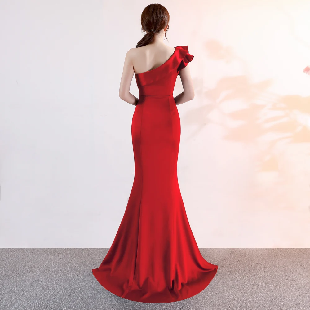 Women's Long One-Shoulder Ruffle Mermaid Dress with Side Slit - Image 10
