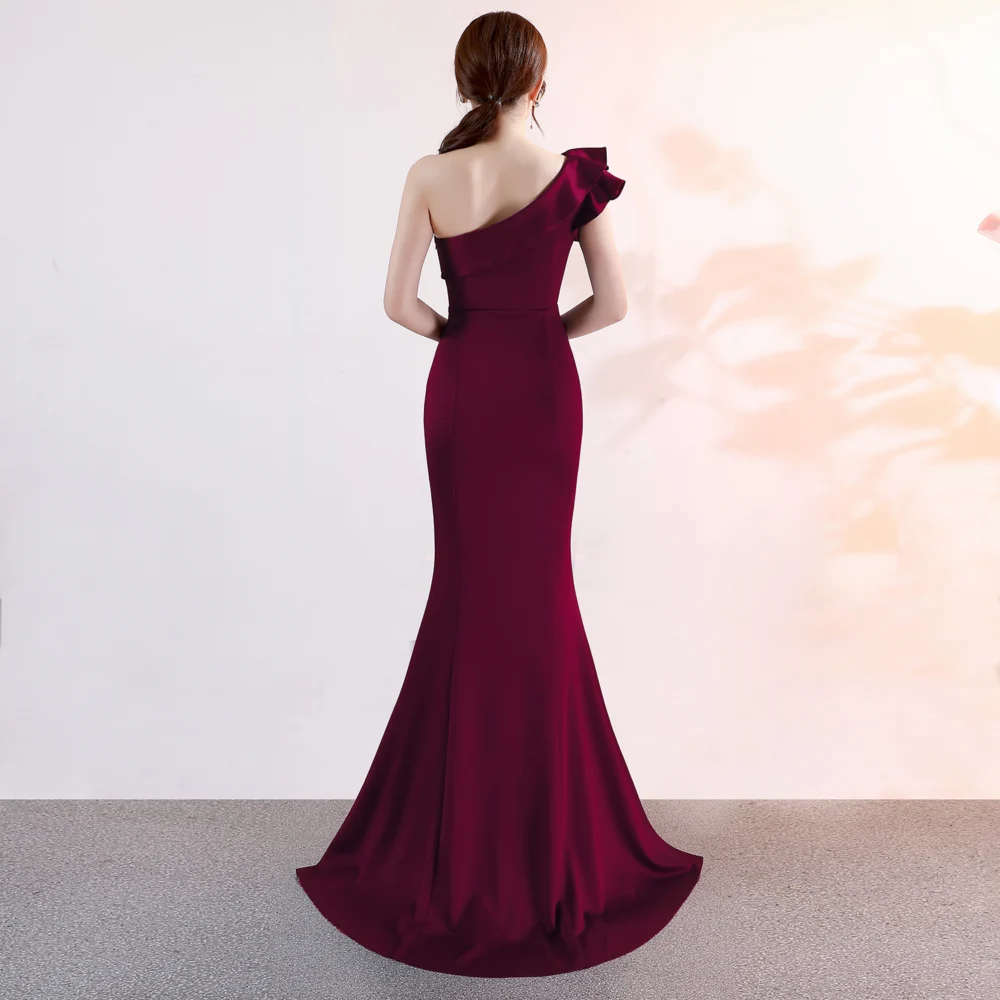 Women's Long One-Shoulder Ruffle Mermaid Dress with Side Slit - Image 12