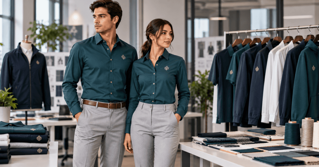 Custom corporate apparel for men and women with embroidered branding