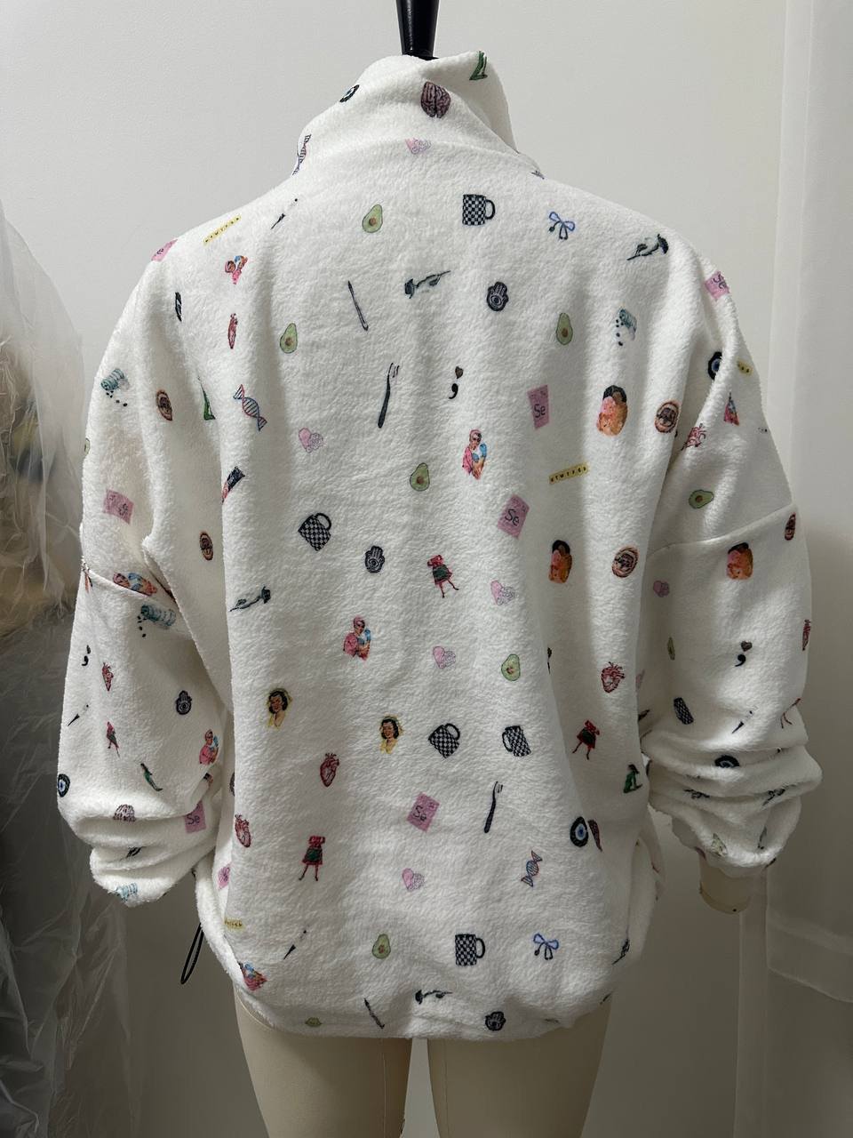 Back view of custom fleece hoodie with all-over print
