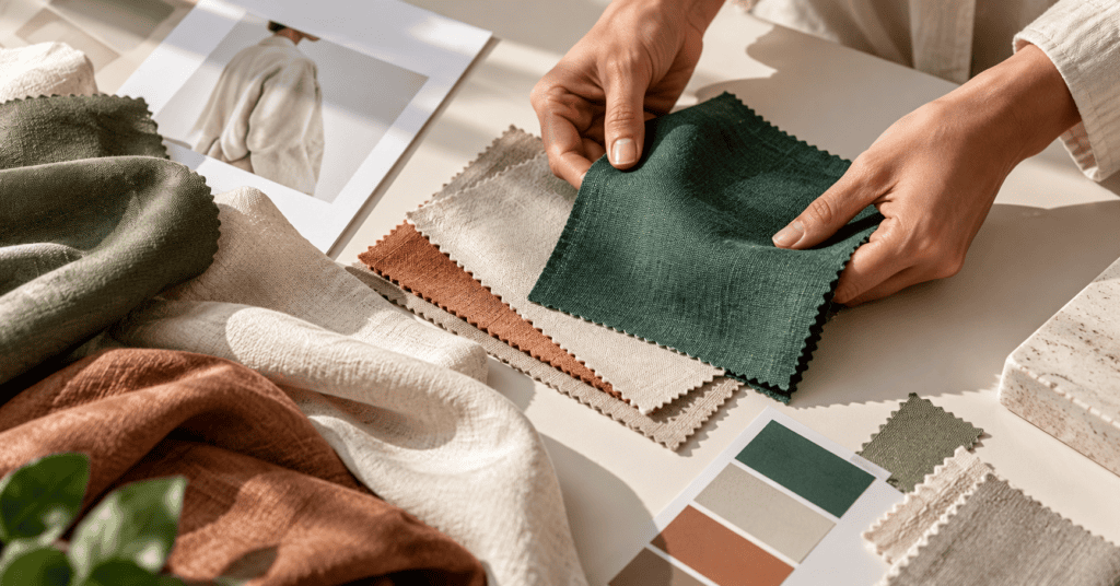 Garment quality control specialist inspecting seams and fabric